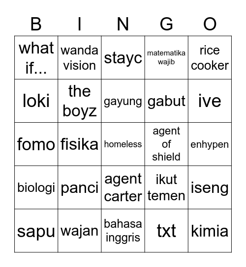 Younghoon Bingo Card
