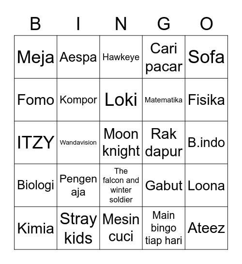 Soohyuk Bingo Card