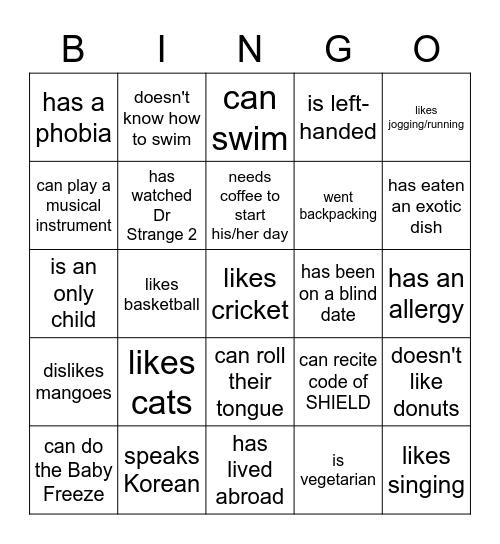 Find a SHIELD agent who Bingo Card