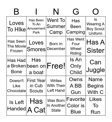 Boy Scout  People Bingo Card