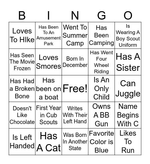 Boy Scout  People Bingo Card