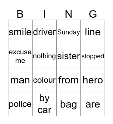 Engels Bingo Card