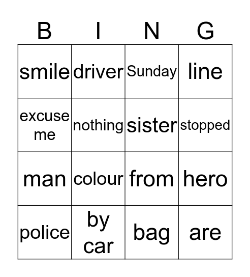 Engels Bingo Card