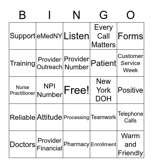 Customer Service Week- 2015 Bingo Card
