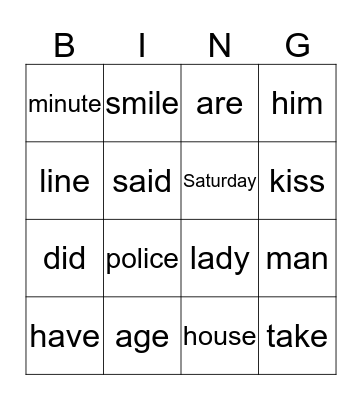 Engels Bingo Card