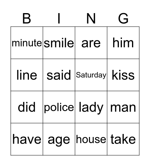 Engels Bingo Card