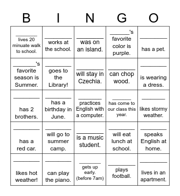 Find Someone who... Bingo Card