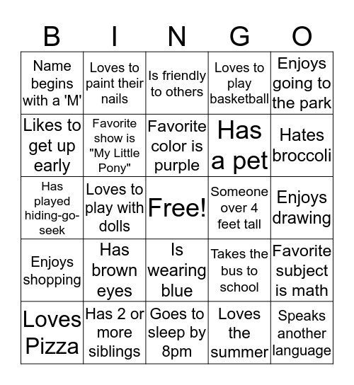 Let's get to know each other! Bingo Card
