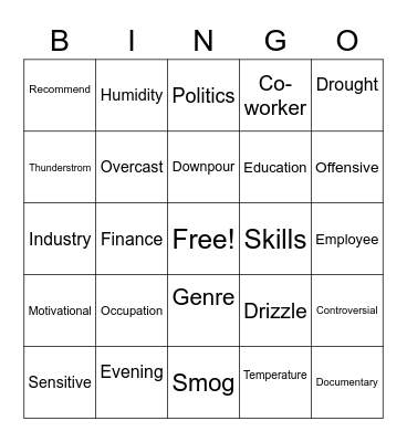 Refresh Your Vocabulary Bingo Card