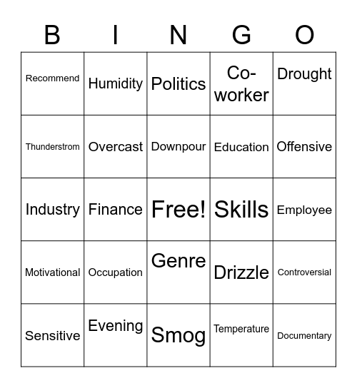 Refresh Your Vocabulary Bingo Card