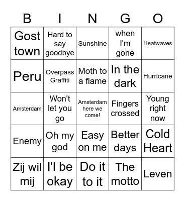 Amsterdam Bingo Card