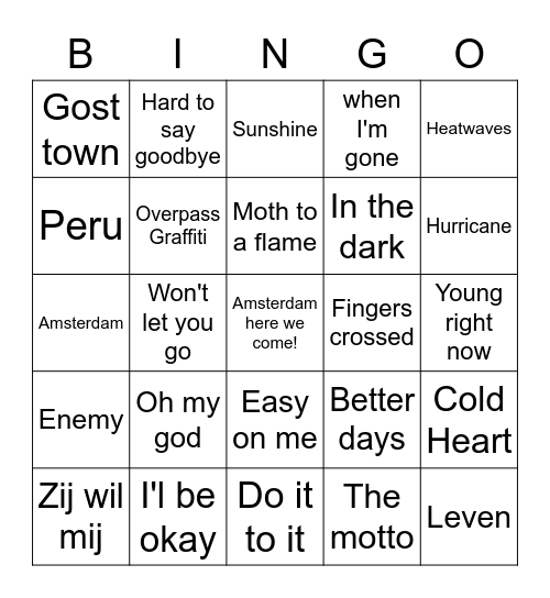 Amsterdam Bingo Card