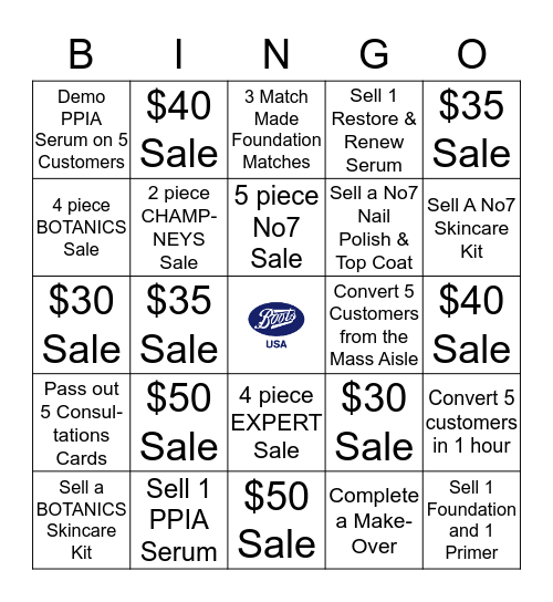 BOOTS Bingo Bonanza! Bingo Card