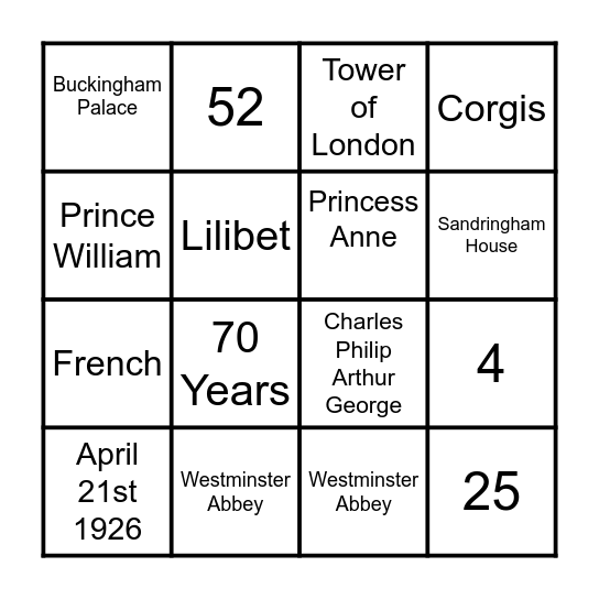 Jubilee Bingo Card