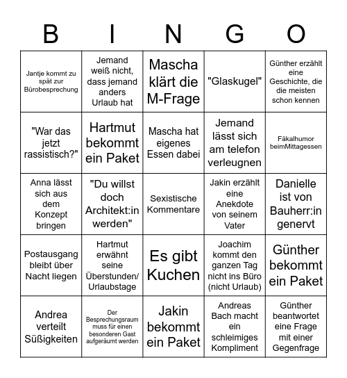 K+P Bingo Card