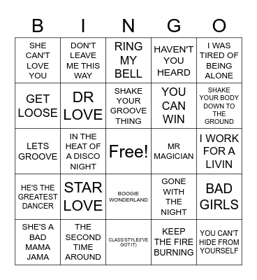 JASON'S TAKE ON DISCO BINGO Card