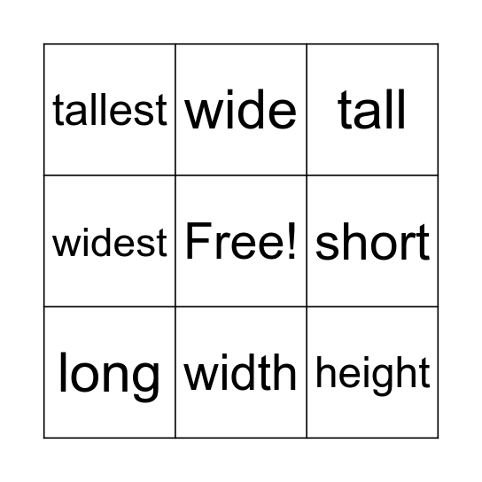 Measurement Bingo Card