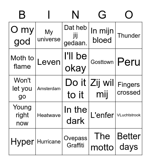 Amsterdam Bingo Card