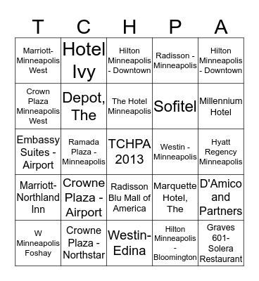 Twin Cities Hospitality Personnel Association 2013 Bingo Card