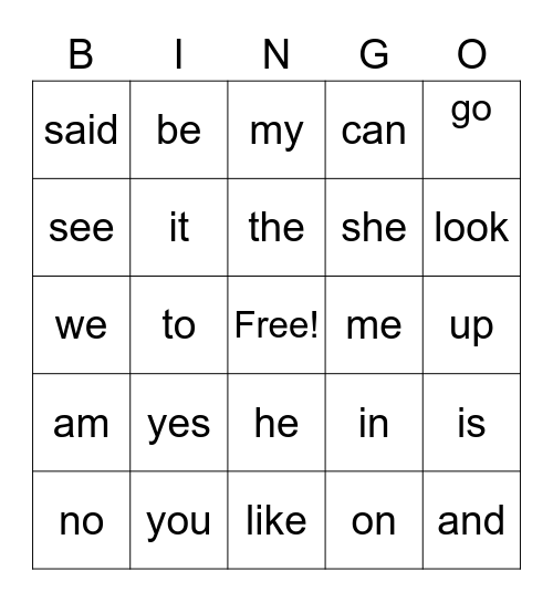 List One Bingo Card