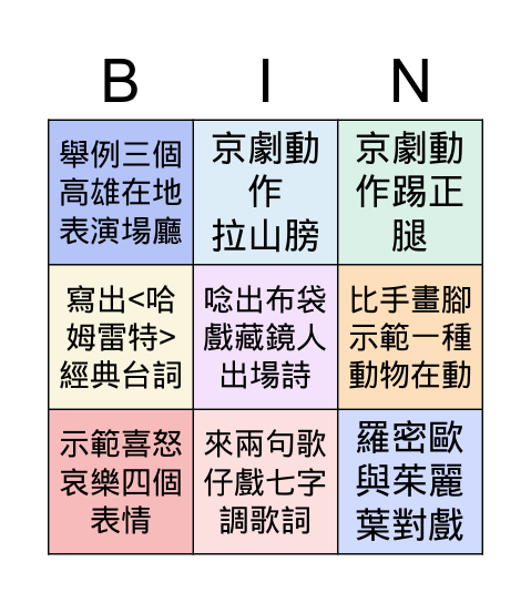 停課不停學 支援劇場大作戰 Bingo Card