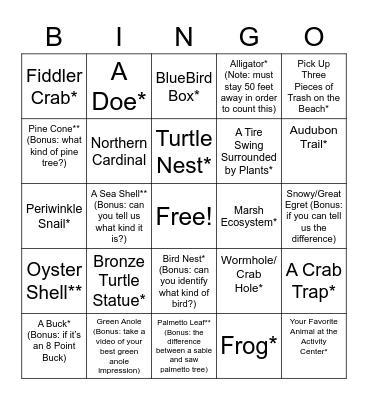 Nature Golf Cart Bingo Card