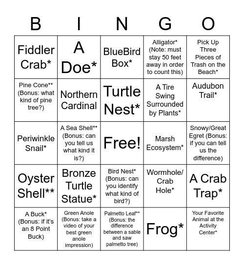 Nature Golf Cart Bingo Card