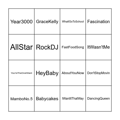 Musical Bingo Card