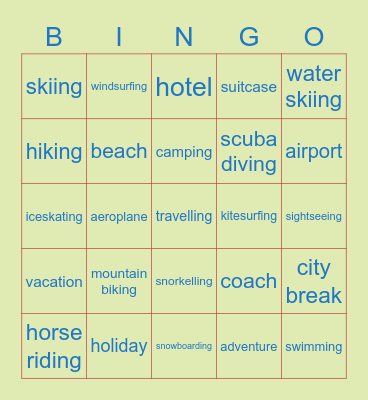 Family Holidays Bingo Card