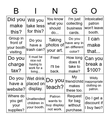 Art Fair Bingo Card