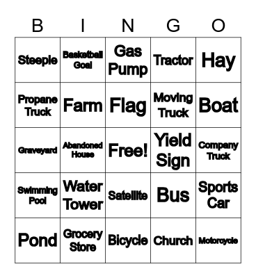Car Bingo Card