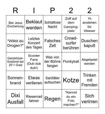 Rock Im Park 2022 Bingo Card