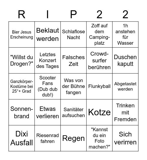 Rock Im Park 2022 Bingo Card