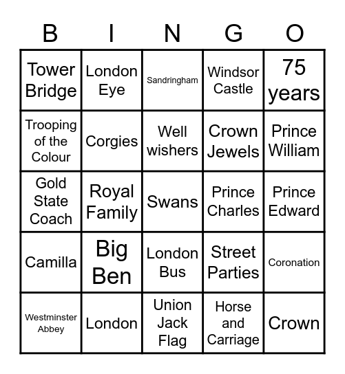 The Queens Platinum Jubilee Bingo Card