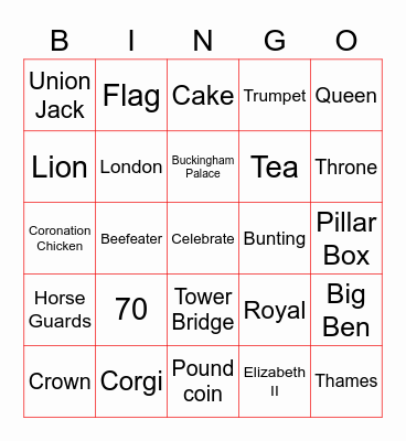 Platinum Jubilee Bingo Card
