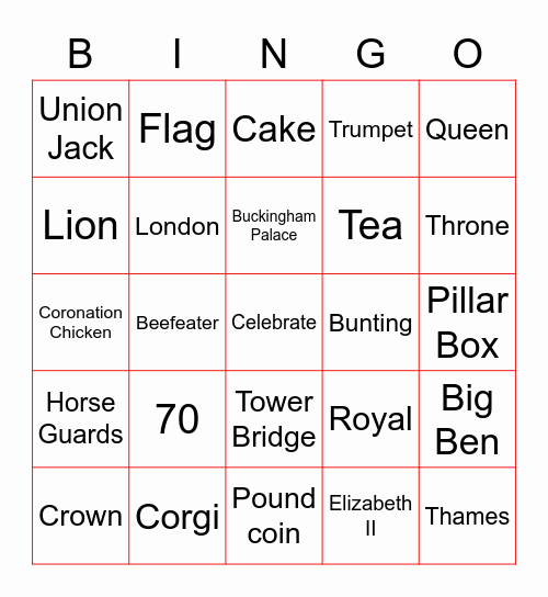 Platinum Jubilee Bingo Card