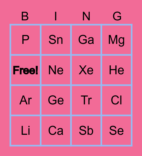 Periodic Bingo Card