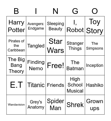 Movies & Series Bingo! Bingo Card
