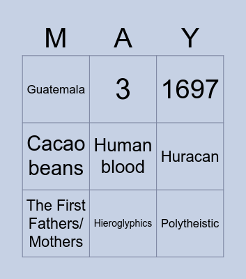 The Mayan Civilization Bingo Card