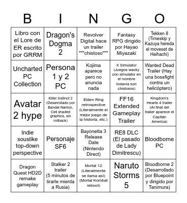 Summer Game Fest 2022 Bingo Card