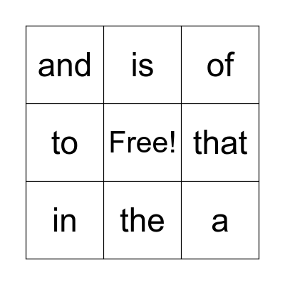 Sight Words- Set 1 Bingo Card