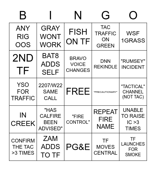 TF4277 "OPERATION HOMECOMING" Bingo Card