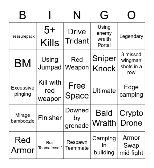 Apex Spectate Bingo Card