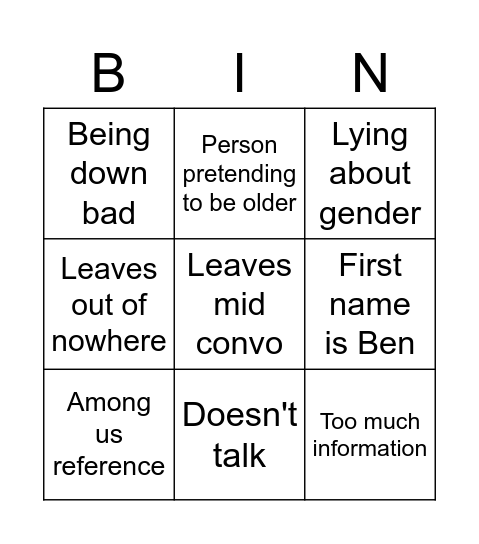 Omegle Chat BINGO Card