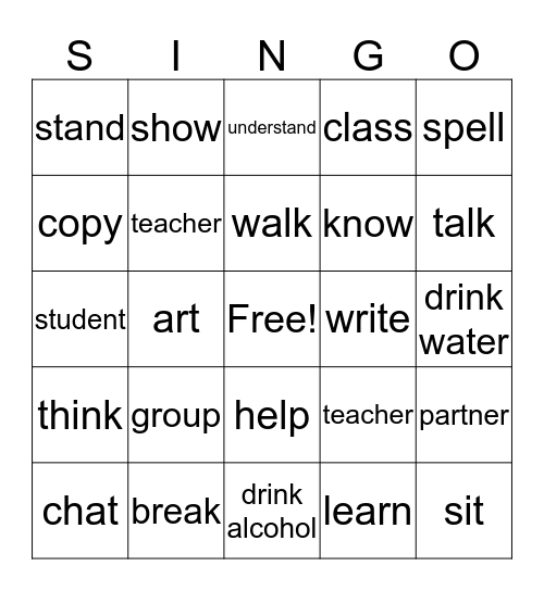 Classroom 2 Bingo Card