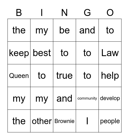 Promise Bingo! Bingo Card