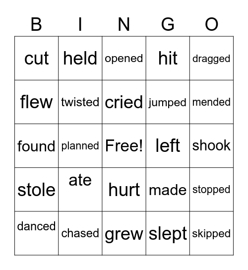 Strong Verb Synonym Bingo Card