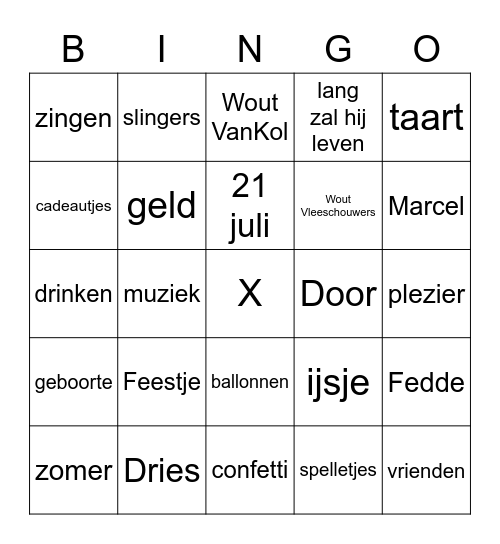 Dries is jarig Bingo Card