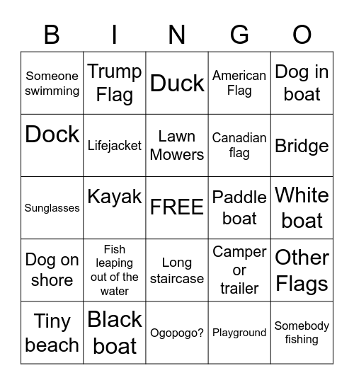 Lake Bingo Card