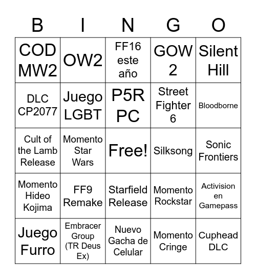 E3 no E3 de 2022 Bingo Card